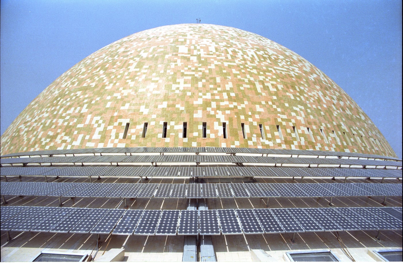 Solar panels on the auditorium roof at Science City, Kolkata.