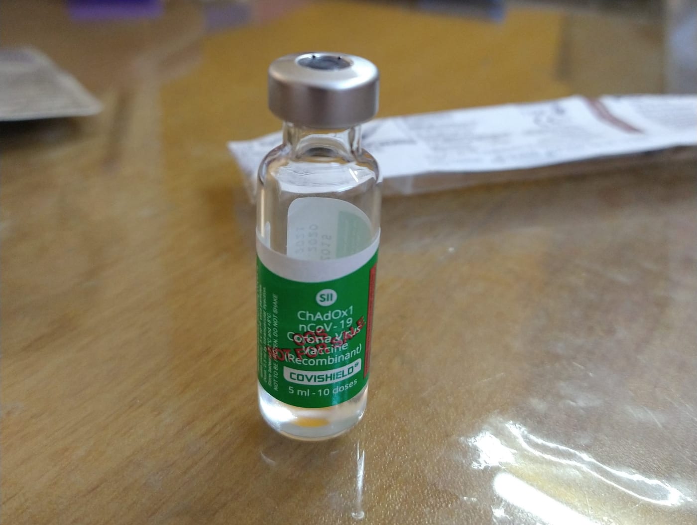 A vial of Covishield, made by the Serum Institute of India.