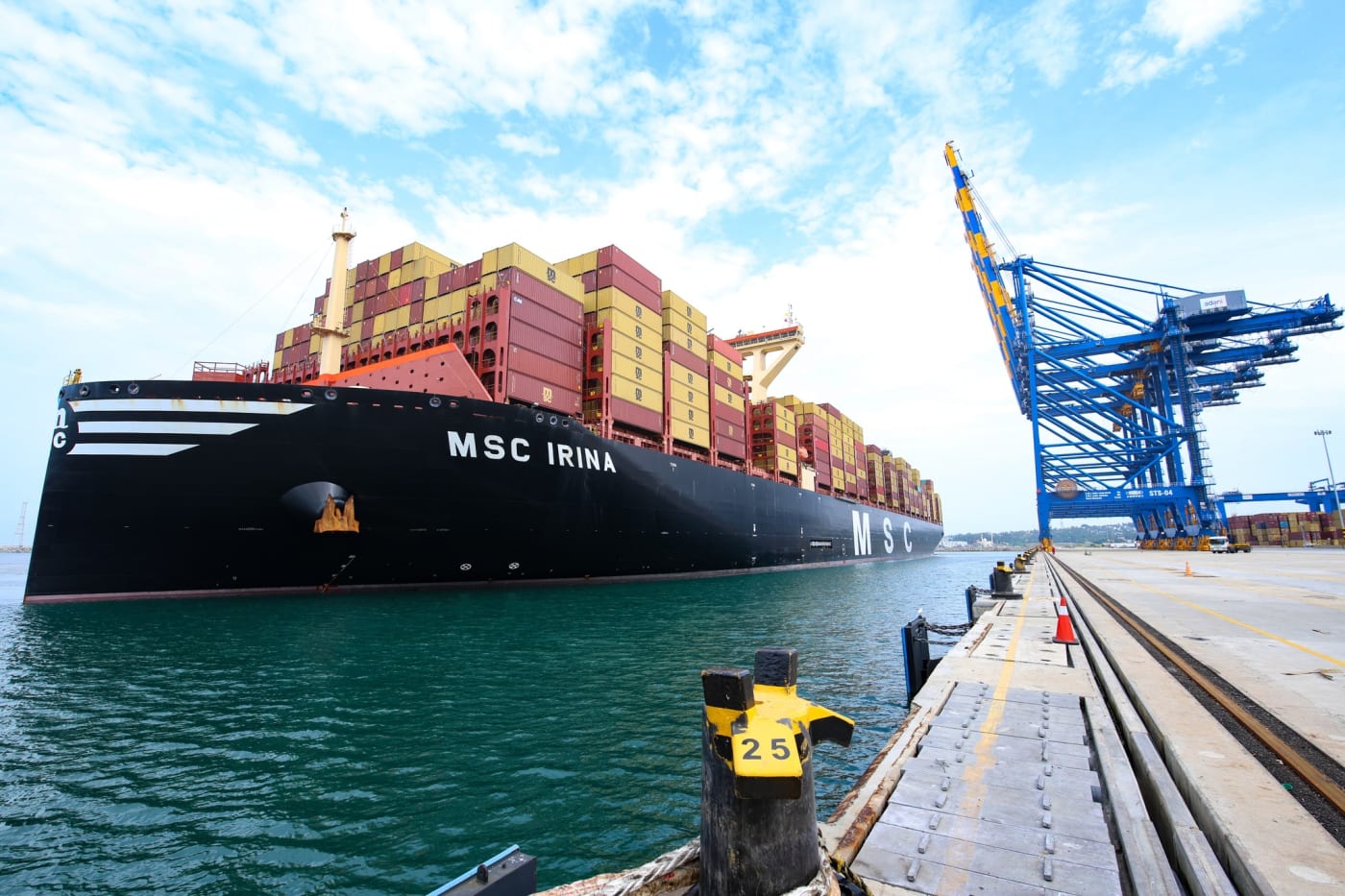 The container ship MSC Irina at Vizhinjam International Seaport, Thiruvananthapuram.
