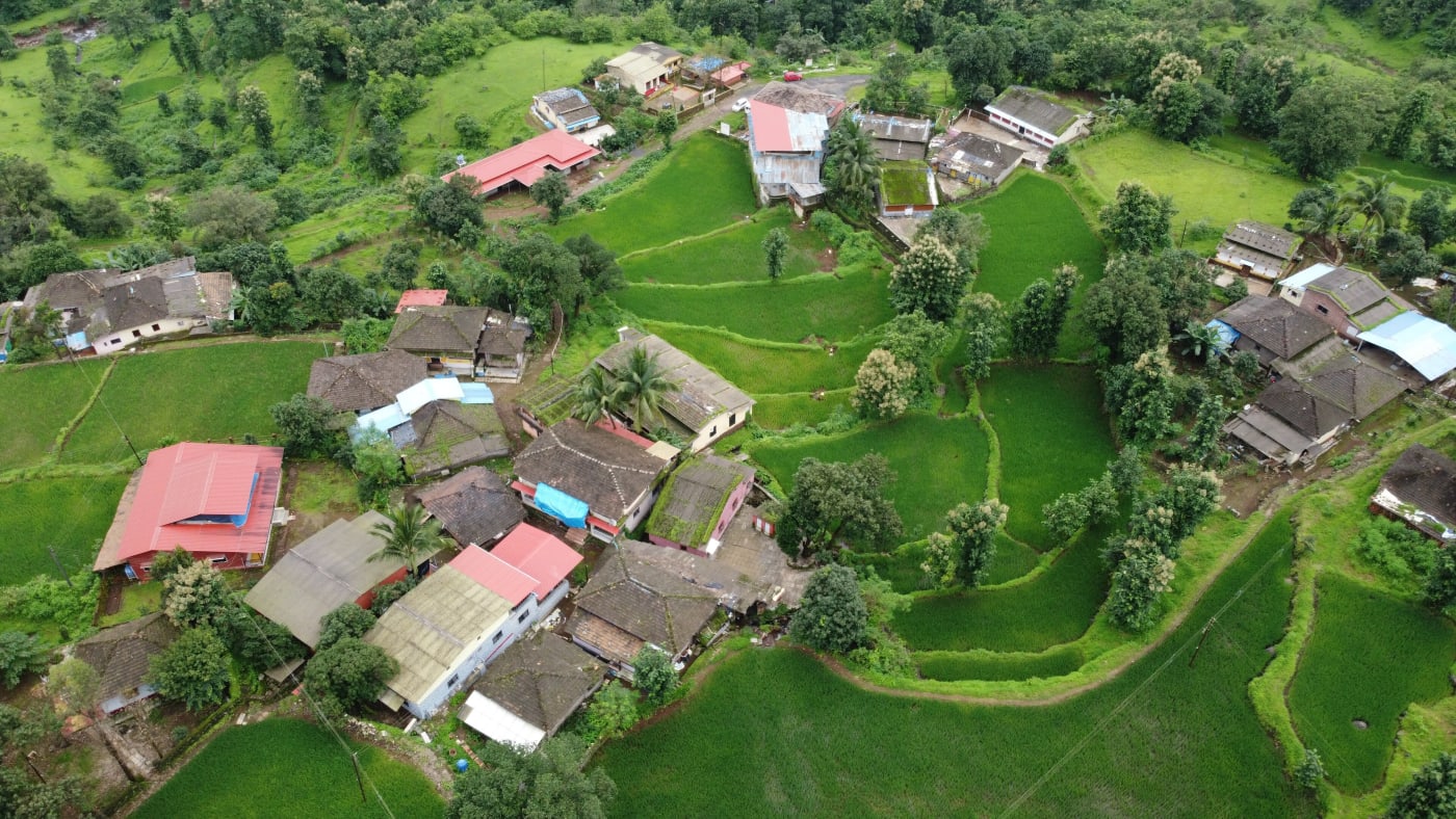 A drone view of Tutawali village, Ratnagiri district, Maharashtra.