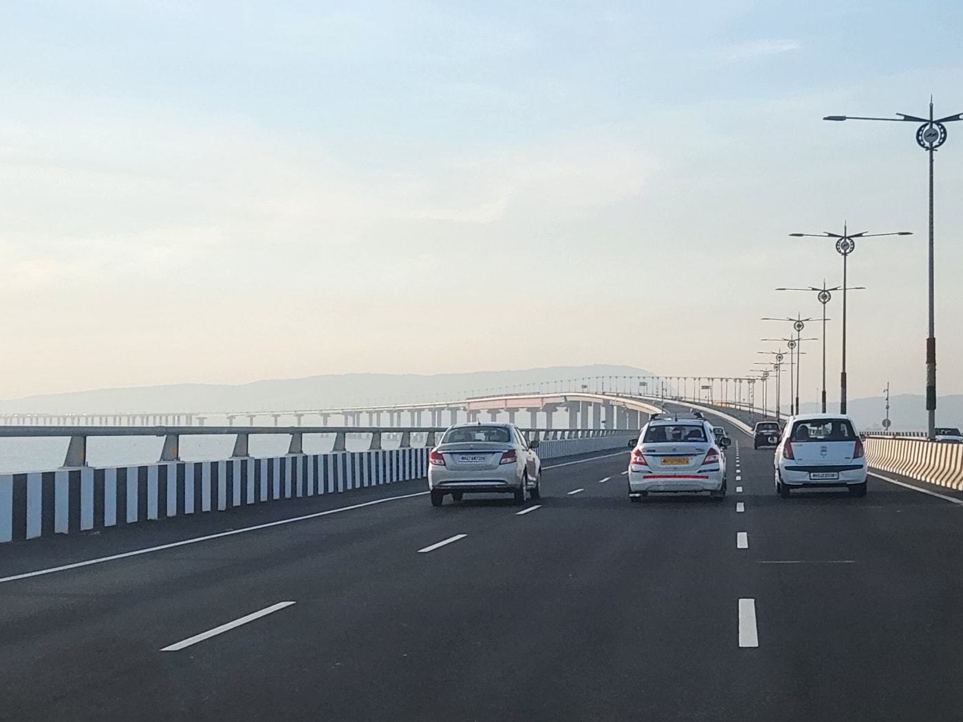 Cars on Atal Setu, the sea bridge connecting South Mumbai with Navi Mumbai.