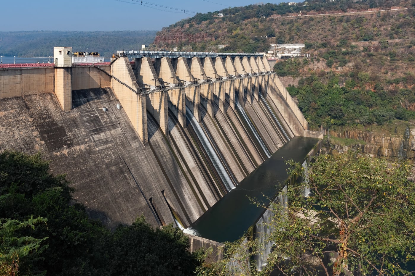 Water flowing down the spillway of the Srisailam Dam on the Krishna river, Andhra Pradesh.
