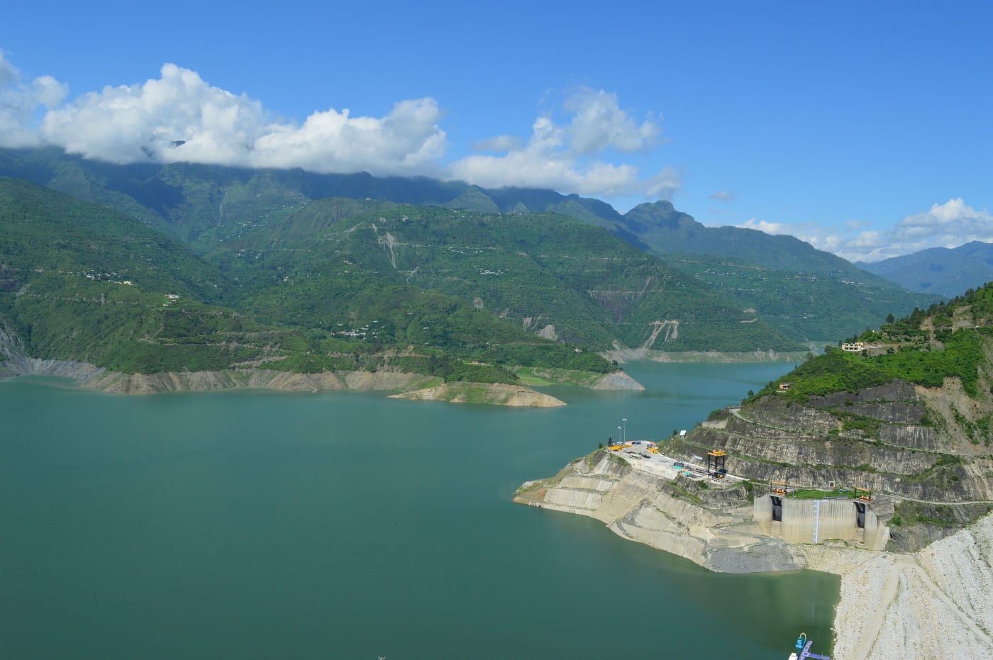 The Tehri Dam reservoir on the Bhagirathi river, Uttarakhand.