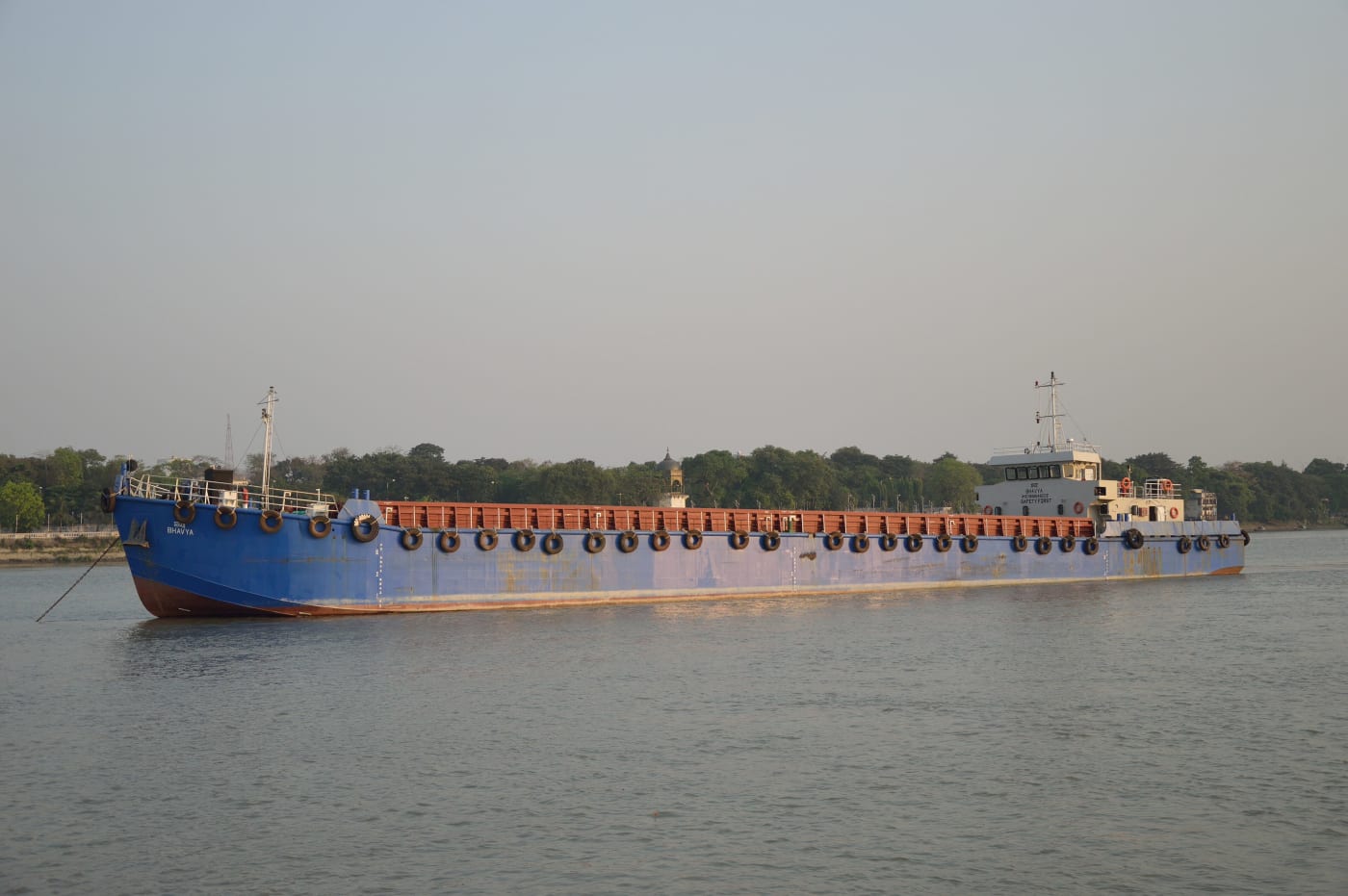 General cargo vessel Bhavya on the Hooghly River, Kolkata.