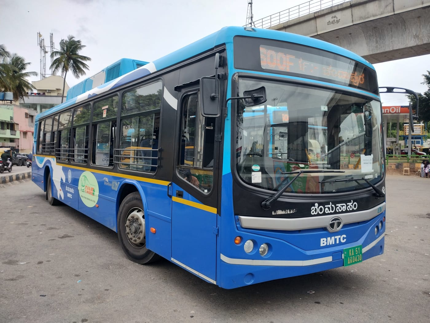 A BMTC electric bus at Banashankari, Bengaluru, Karnataka.
