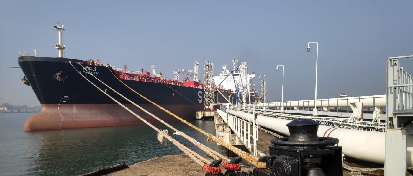 The tanker Loyalty berthed at Cochin Port, Kerala.