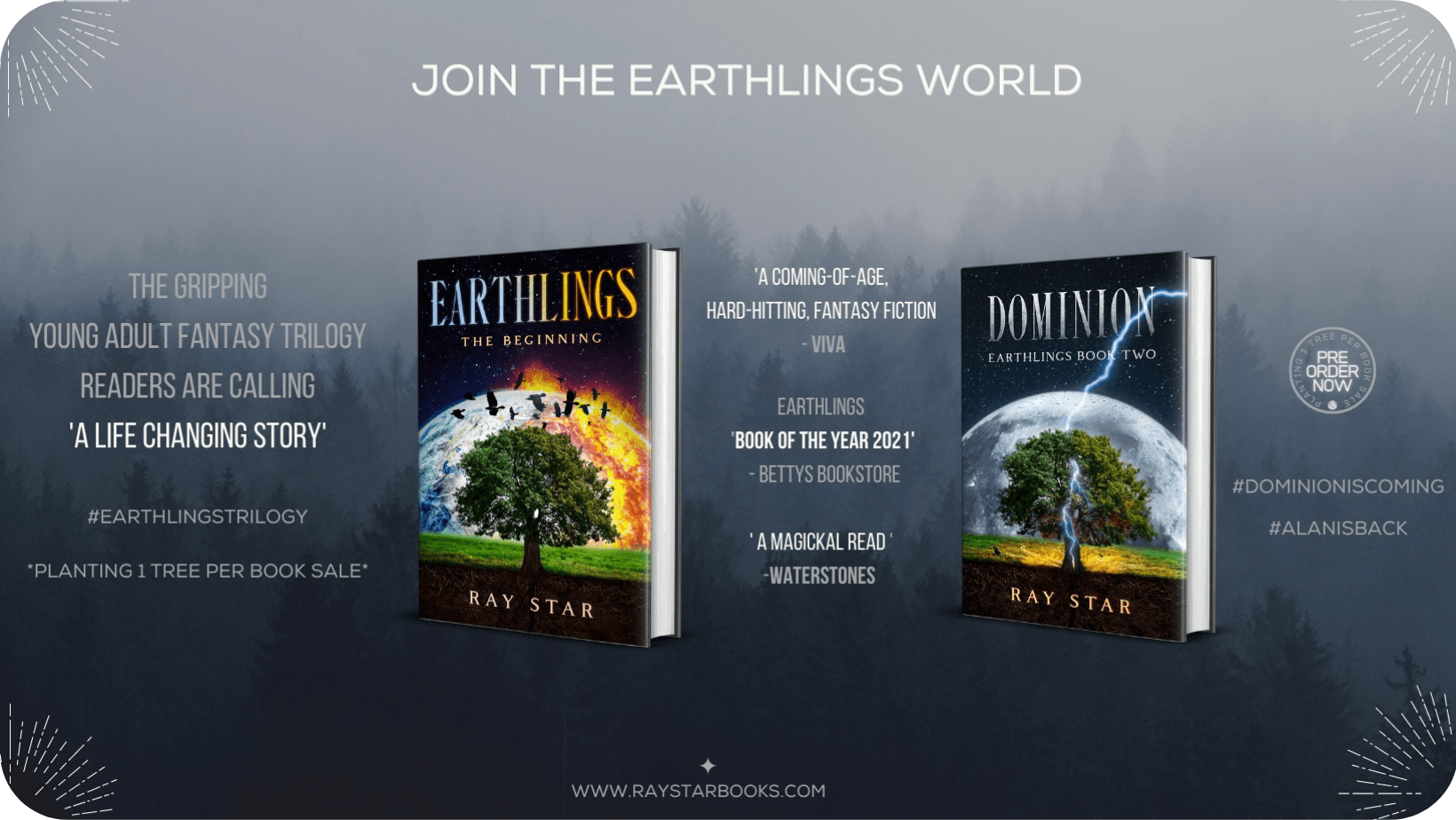 Promotional fiction fantasy book poster about the Earthlings Trilogy