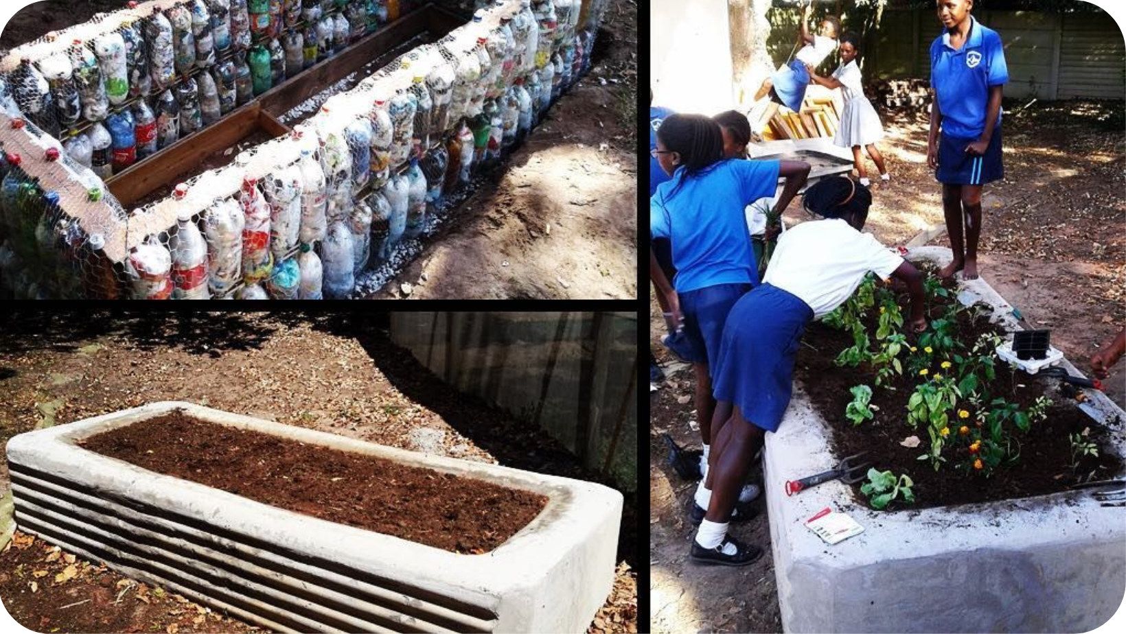 illustrating how plant pots were made with plastic ecobricks