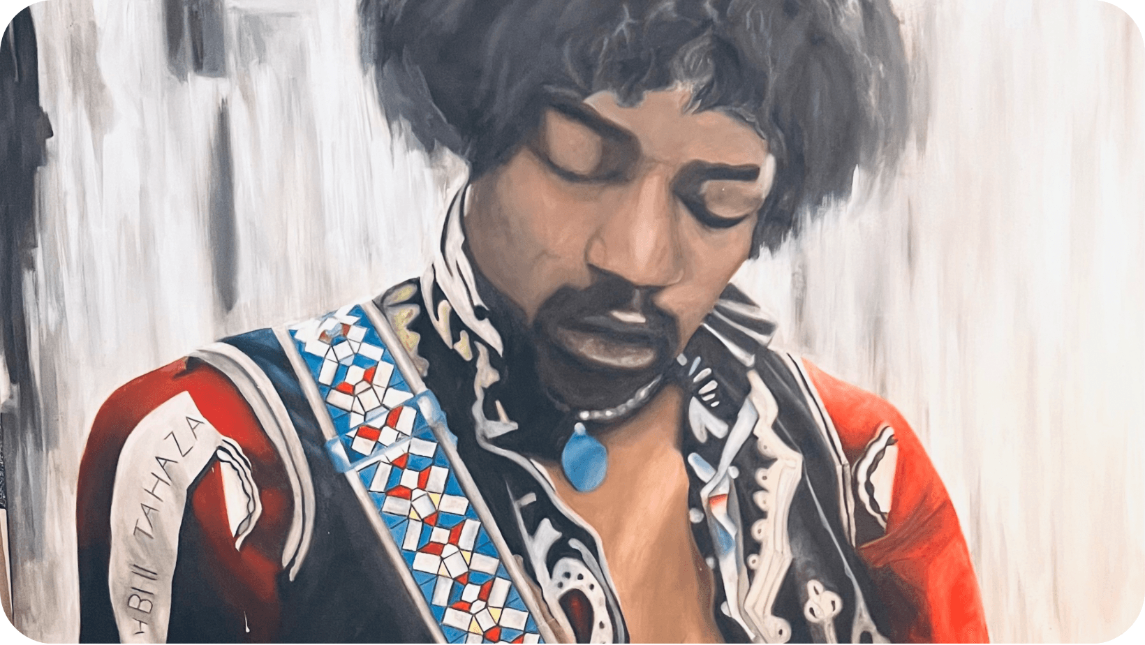 Painting of Jimi Hendrix done by the owner of the Cosy Jazz Café in Blackpool