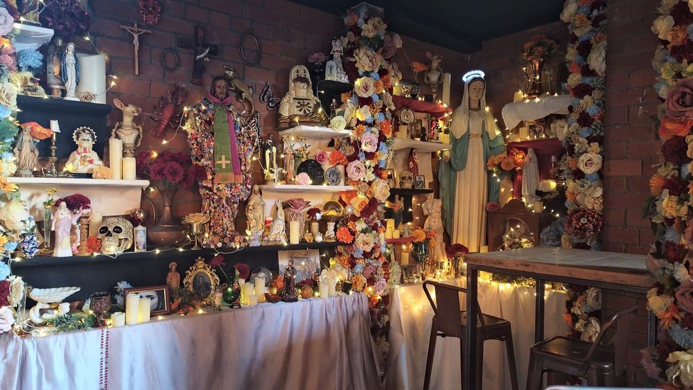 Décor inside Church - Temple of Fun in Sheffield, influenced by archaic art and religion