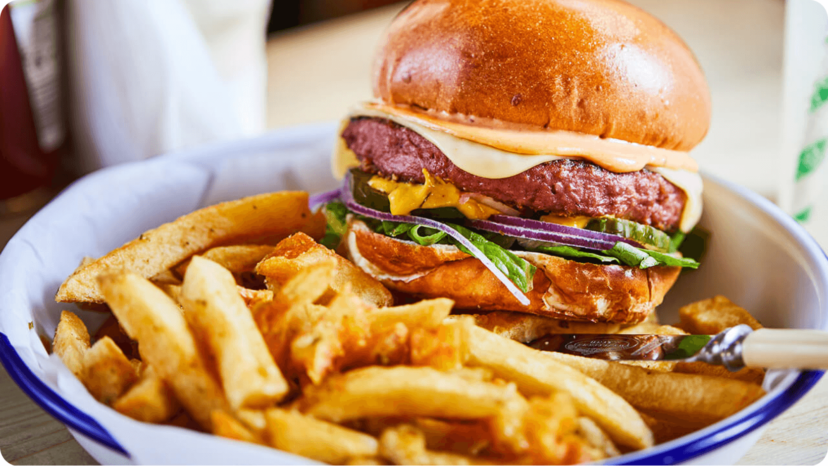 Honest Burger, Brighton’s ‘Plant Burger’ with chips