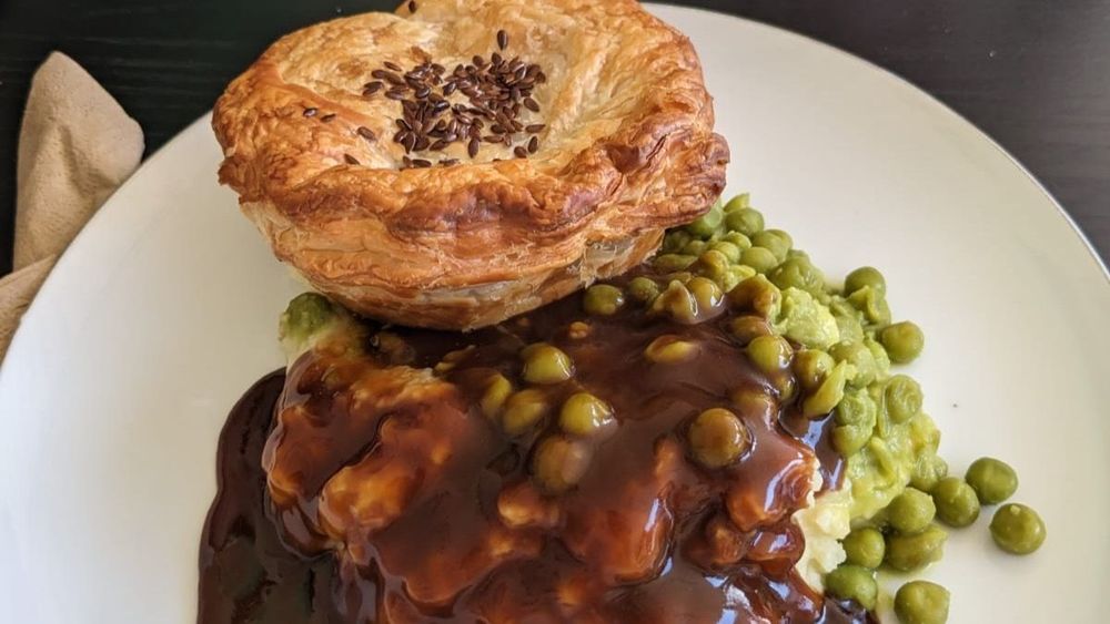 Vegan pie, mash and gravy from Funky Pies, Bondi, Australia.