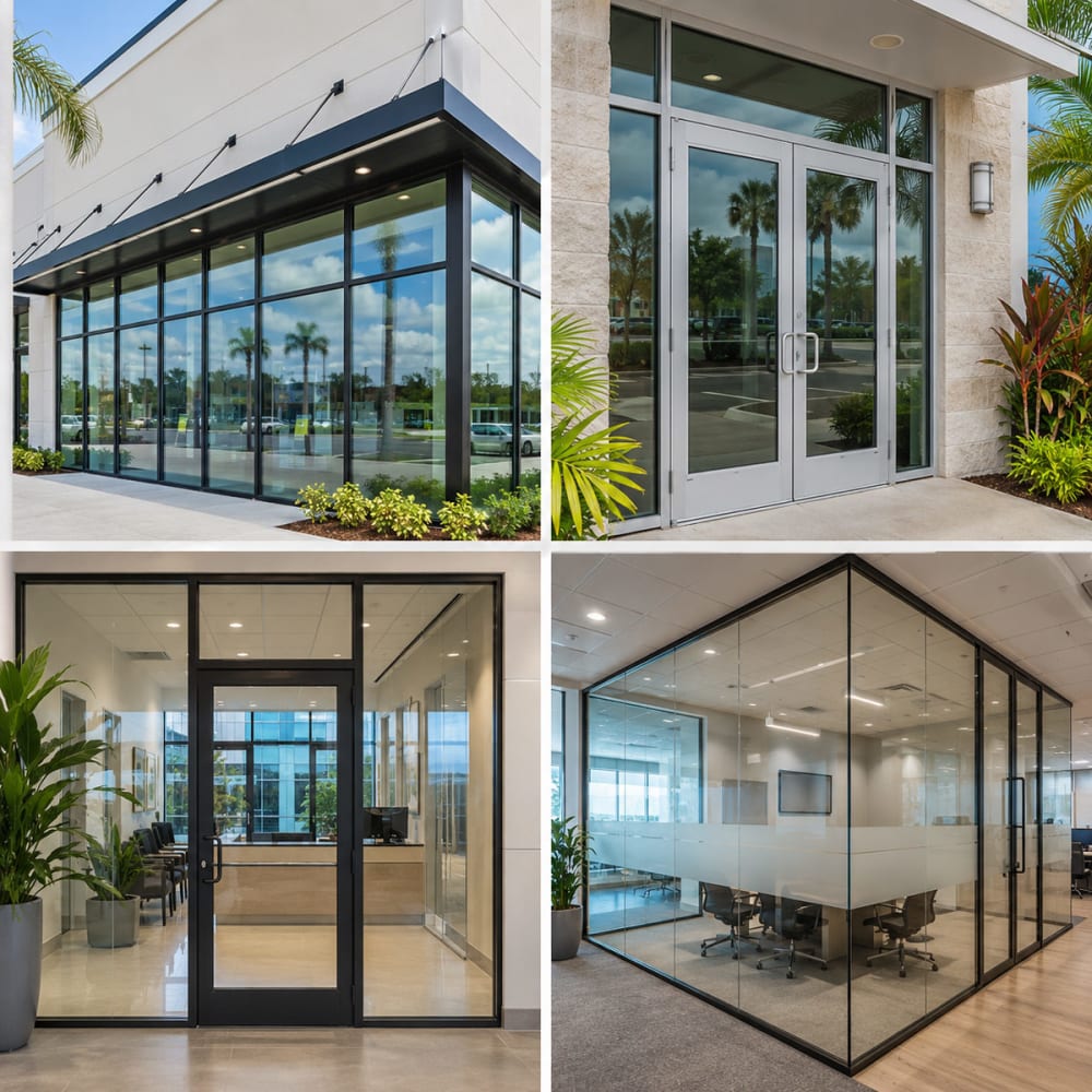 Storefront glass office entry glass and interior commercial glass representing commercial glass services in Orlando and Central Florida