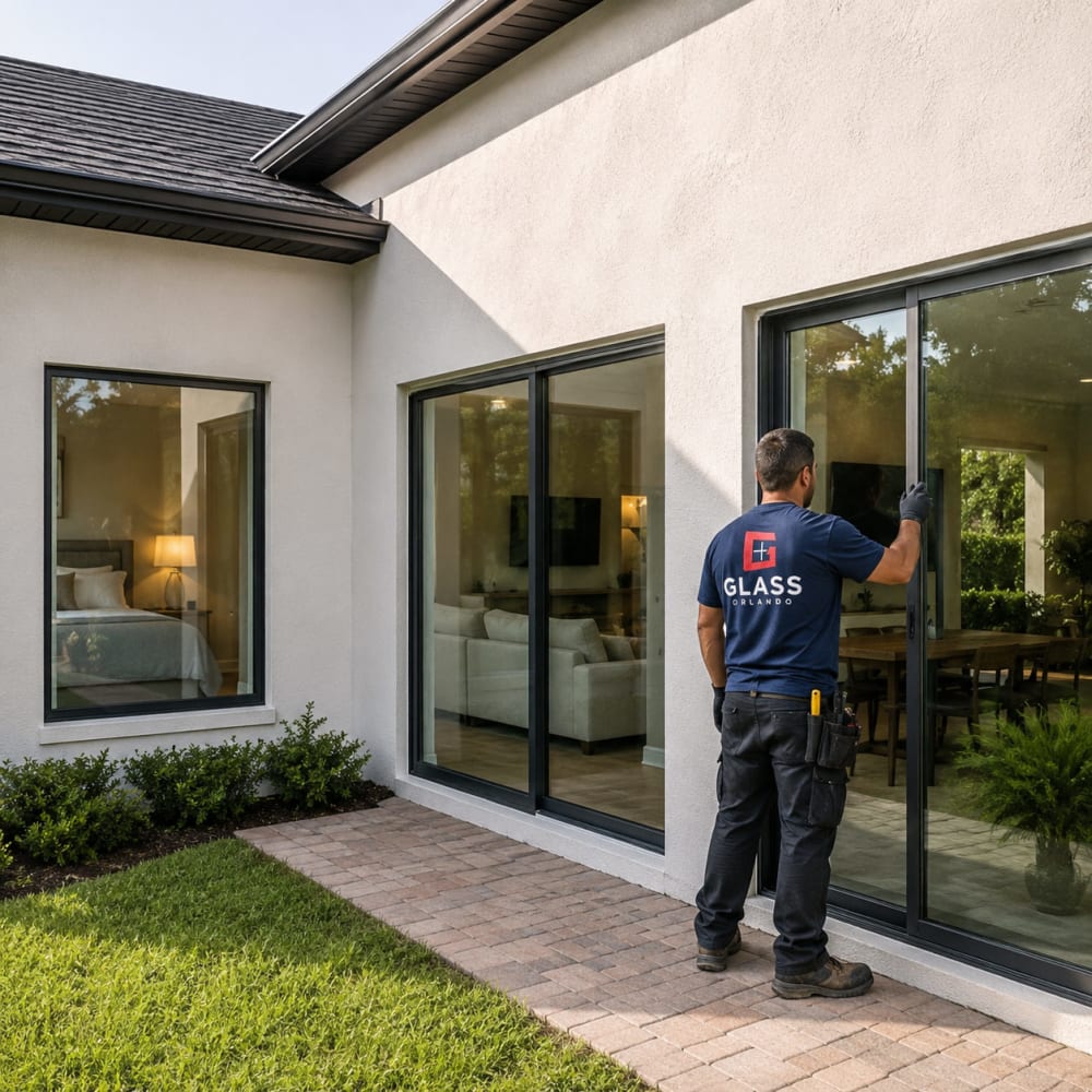 Residential living room window bedroom window and patio door glass services for homes in Winter Garden Florida