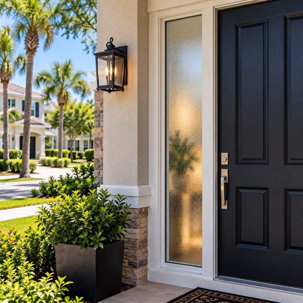 Front entry sidelite with privacy glass replacement at a Celebration Florida home