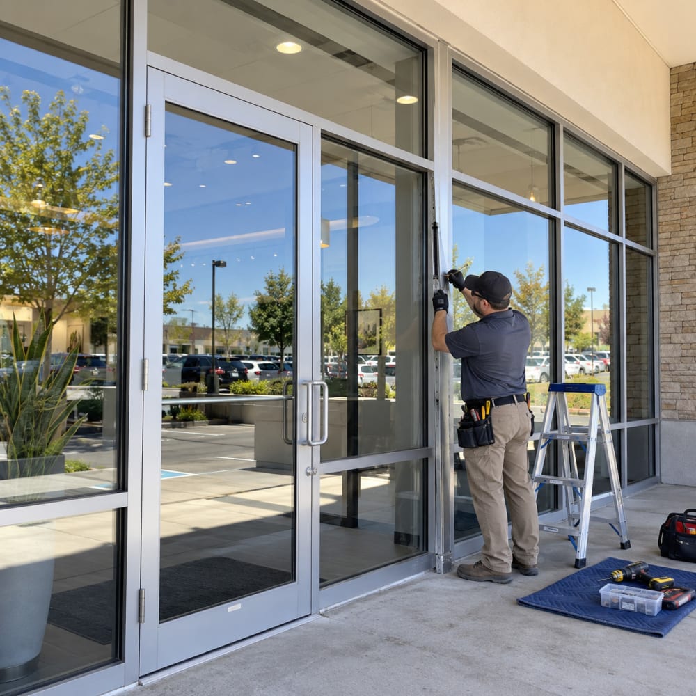 Localized aluminum storefront frame repair preserving the existing commercial entrance system