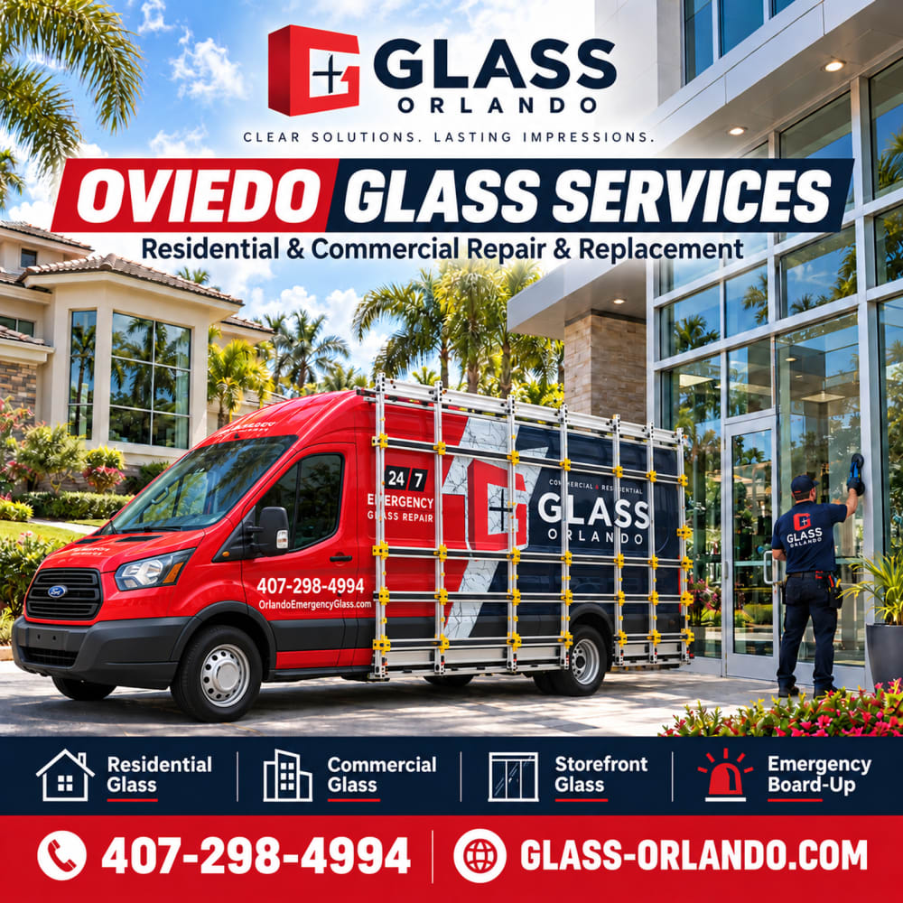 Window and glass repair in Oviedo Florida for homes storefronts offices and commercial properties