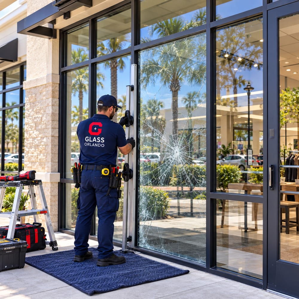 Storefront glass replacement for retail office and commercial properties in Oviedo Florida