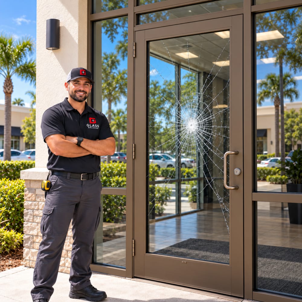 Commercial aluminum door glass replacement for businesses and offices in Oviedo Florida