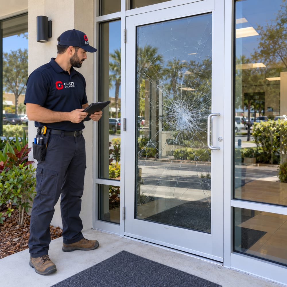 Commercial aluminum door glass replacement for businesses restaurants and offices in Casselberry Florida