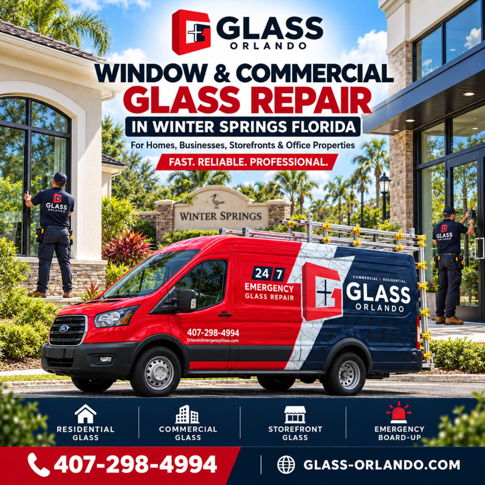 Window and glass repair in Winter Springs Florida for homes storefronts offices and commercial properties
