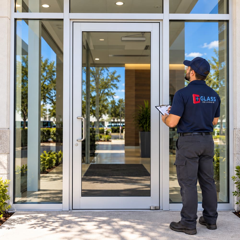 Commercial door glass closer pivot and alignment repair in Seminole County Florida