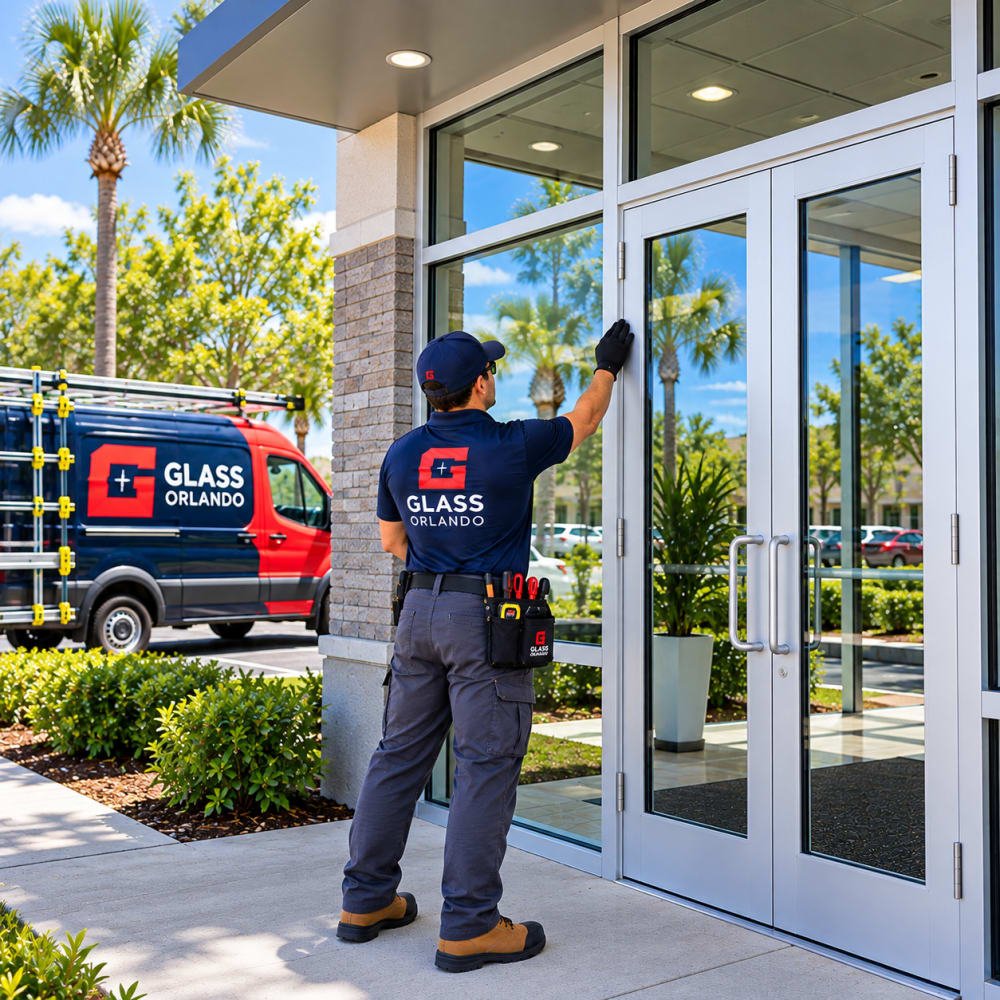 Completed residential and commercial glass repair representing five star Glass Orlando service in Seminole County Florida