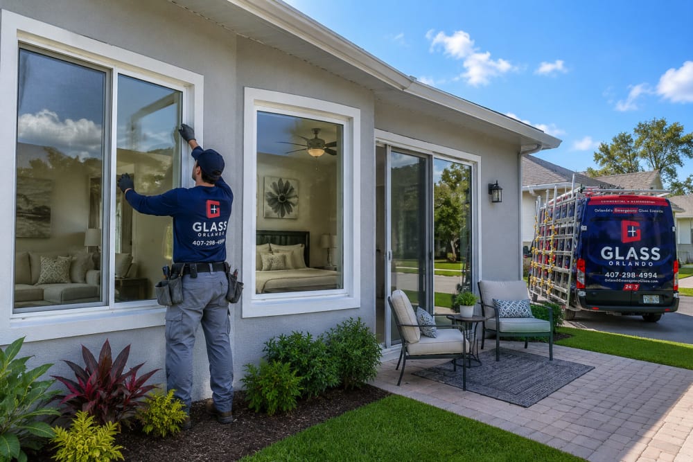 Residential living room window bedroom window and patio door glass services for homes in Ocoee Florida
