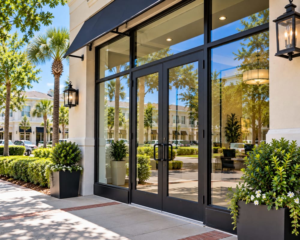 Storefront and commercial door glass service for a business property in Celebration Florida