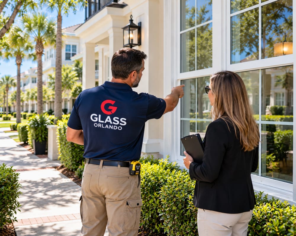 Property management window and door glass service for managed properties in Celebration Florida