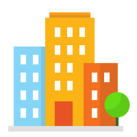 Multi-building icon symbolizing managed apartment and office properties