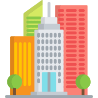 Multiple commercial building icons symbolizing portfolio-wide safety glass improvements