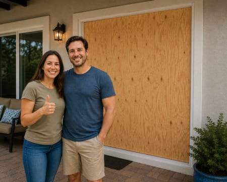 Five-star review from a Sanford customer praising fast temporary securing after broken glass