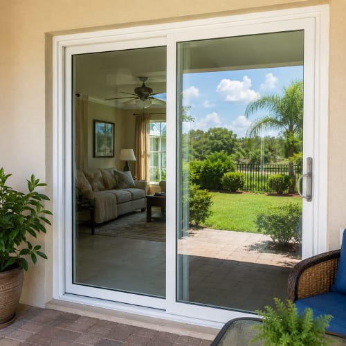 Sliding patio door in Clermont with replacement glass installed. Click to open in modal.
