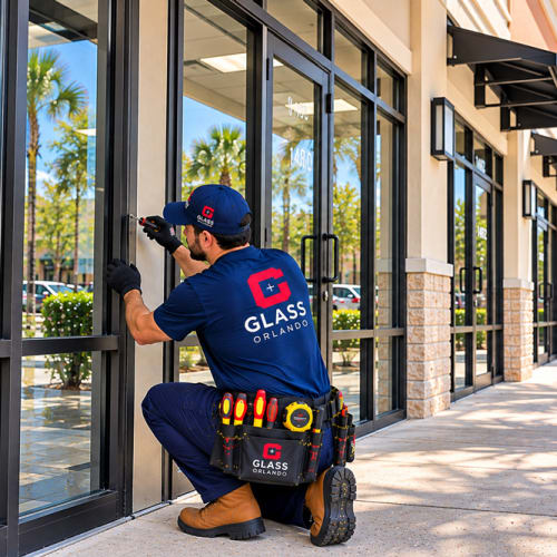 Multiple commercial storefront framing repairs completed at an Orlando Florida retail plaza. Click to open in modal.
