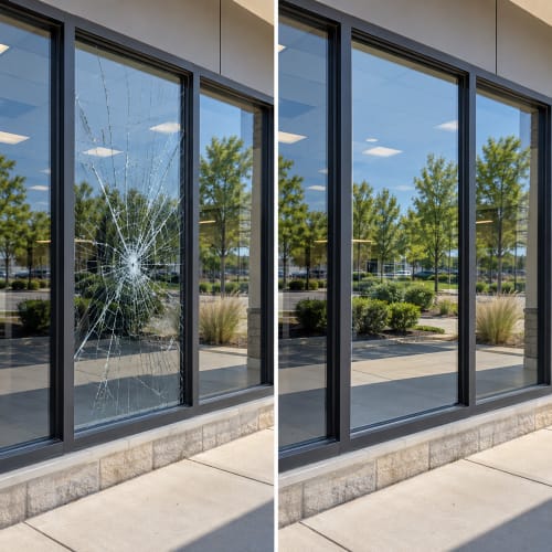 Storefront glass replacement for businesses in Seminole County Florida. Click to open in modal.