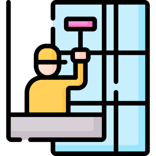 icon of technician installing new storefront glass into aluminum frame
