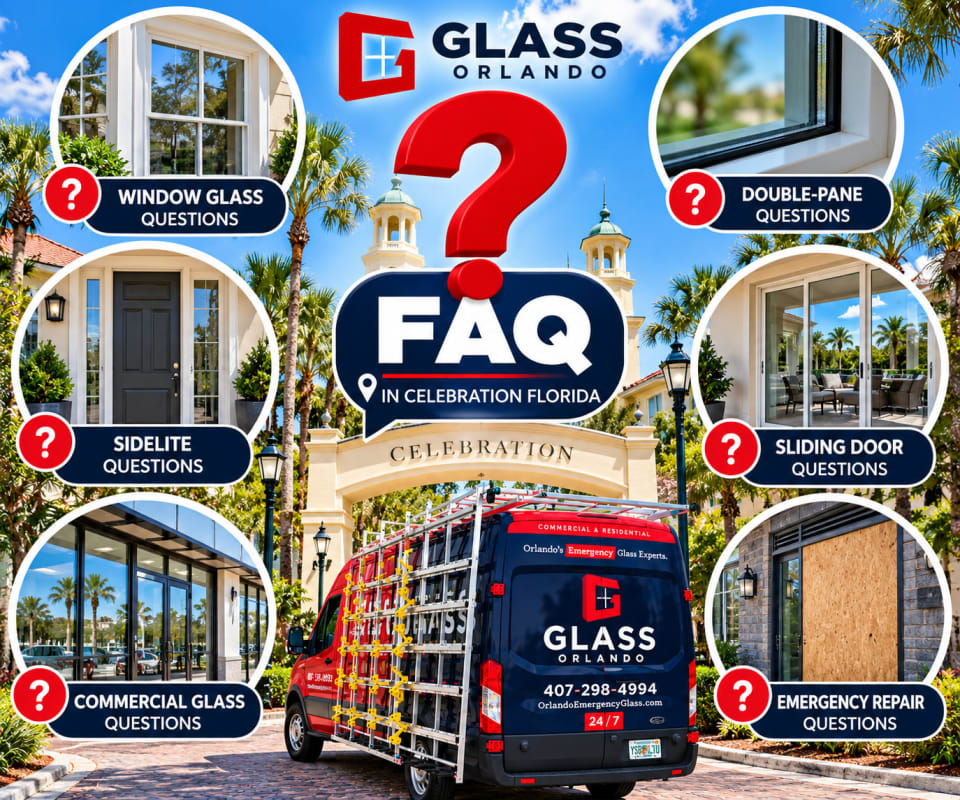 FAQ icon representing window glass double-pane sidelite sliding door commercial glass and emergency repair questions in Celebration Florida