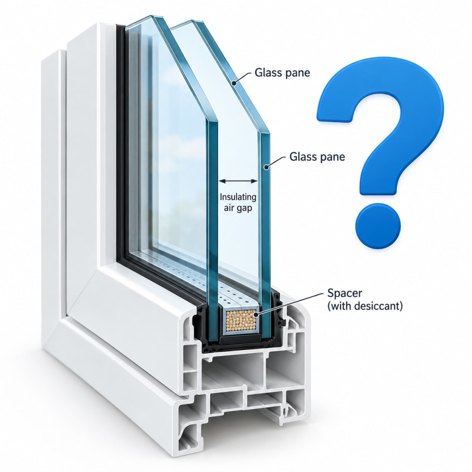 FAQ icon representing fogged double-pane glass seal failure Low-E and insulated window replacement questions