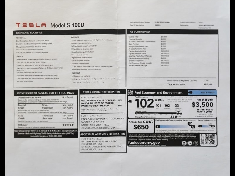 Tesla Model S 2018 price $63,888