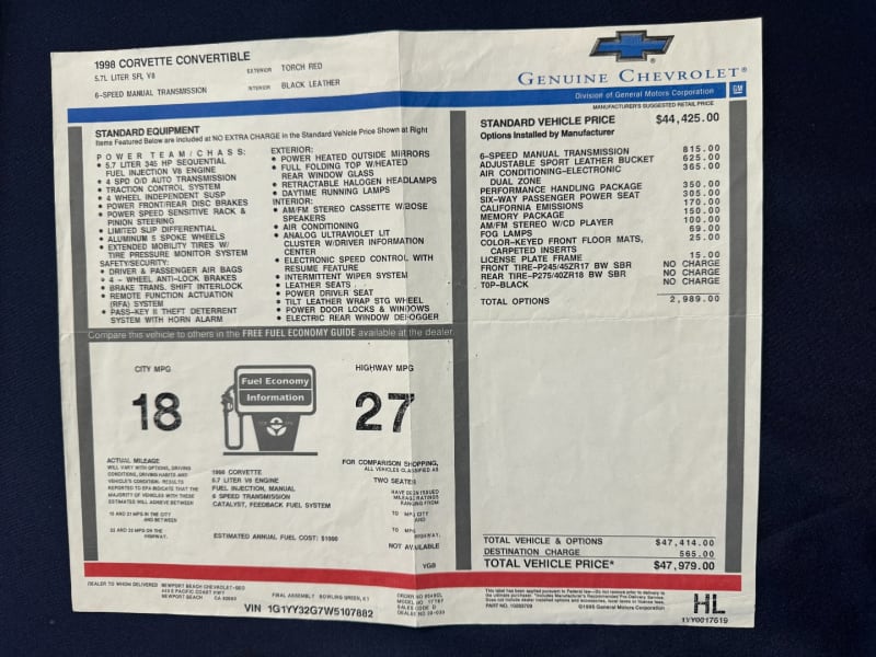 Chevrolet Corvette 1998 price $25,995