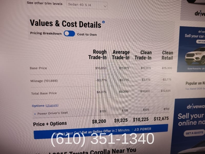 Toyota Corolla 2015 price $10,695 Cash