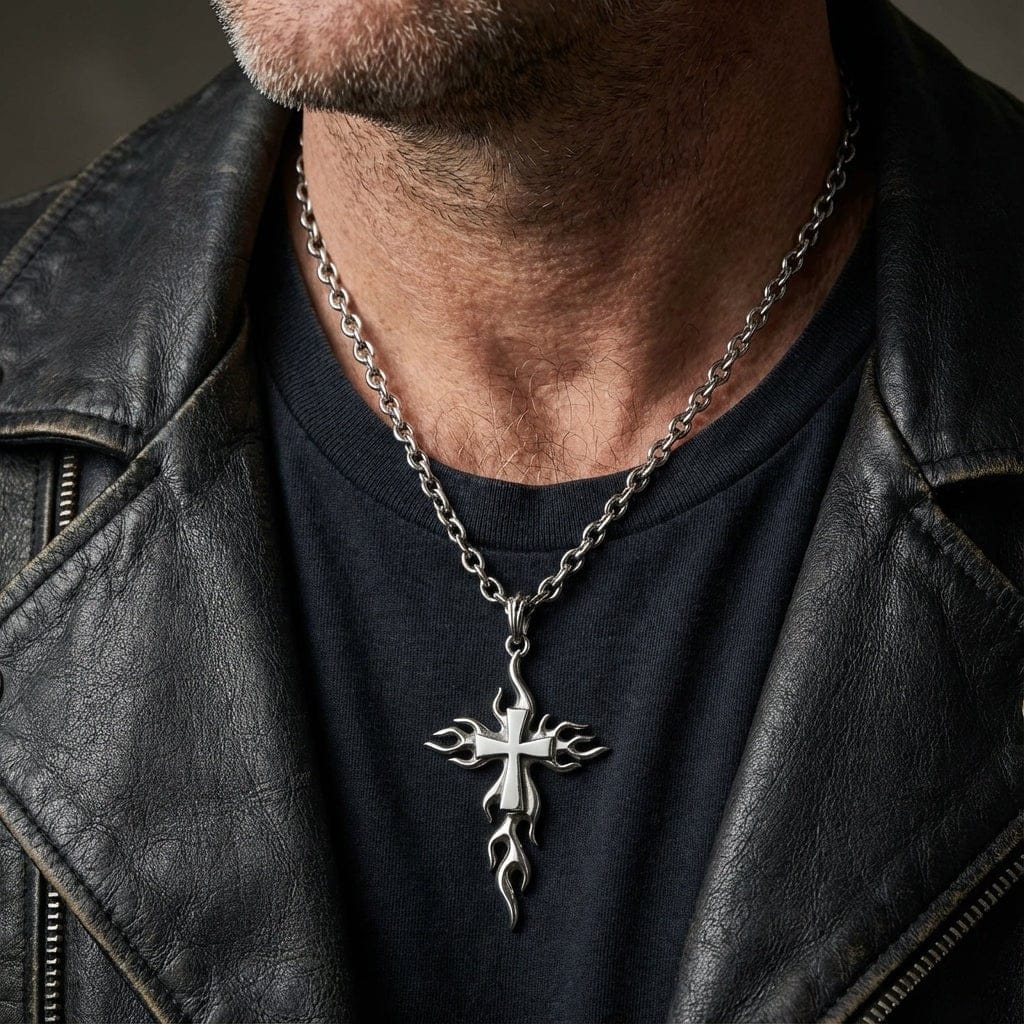 Close up of a snapback cap and silver pendant necklace on a concrete ledge