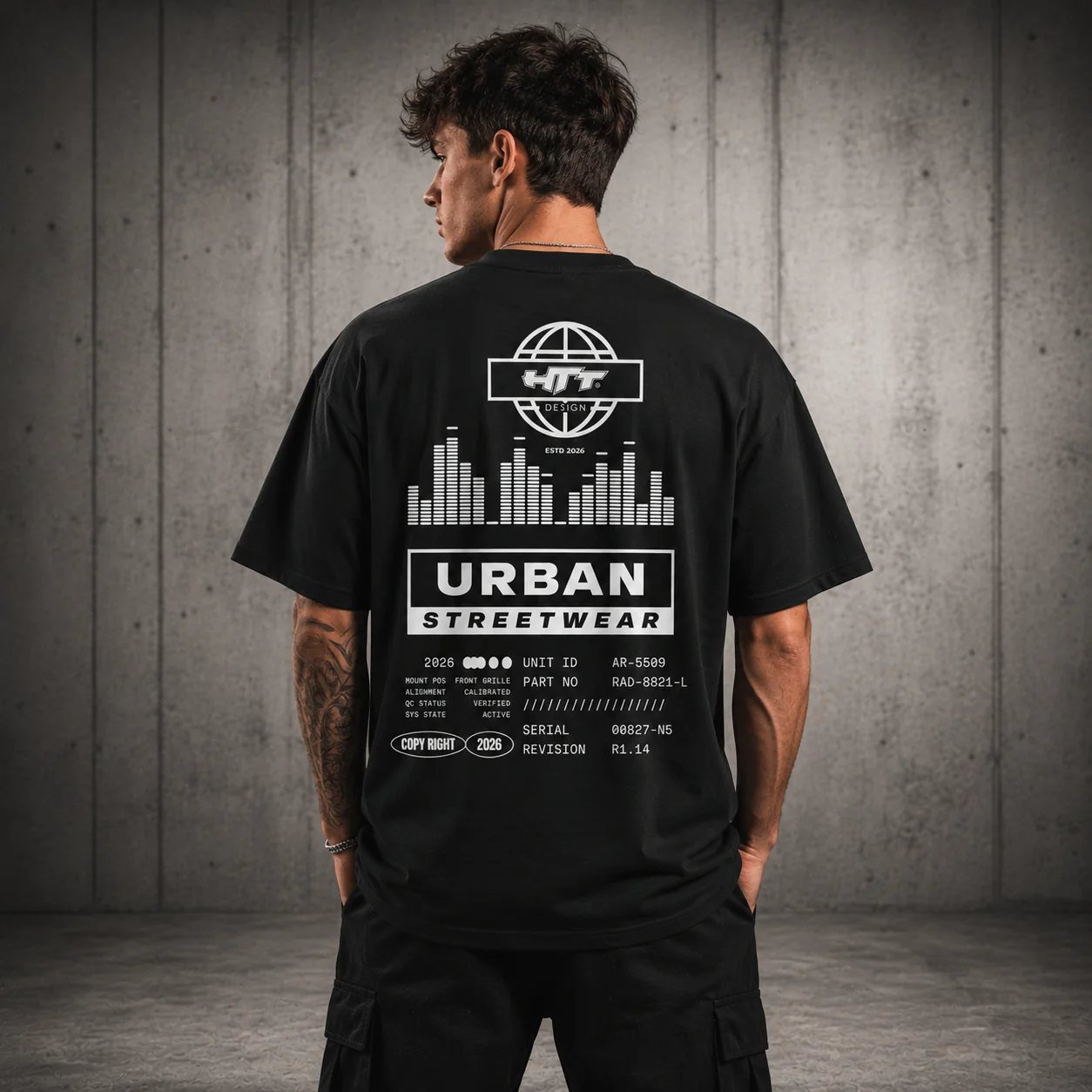 On body street shot of the graphic tee