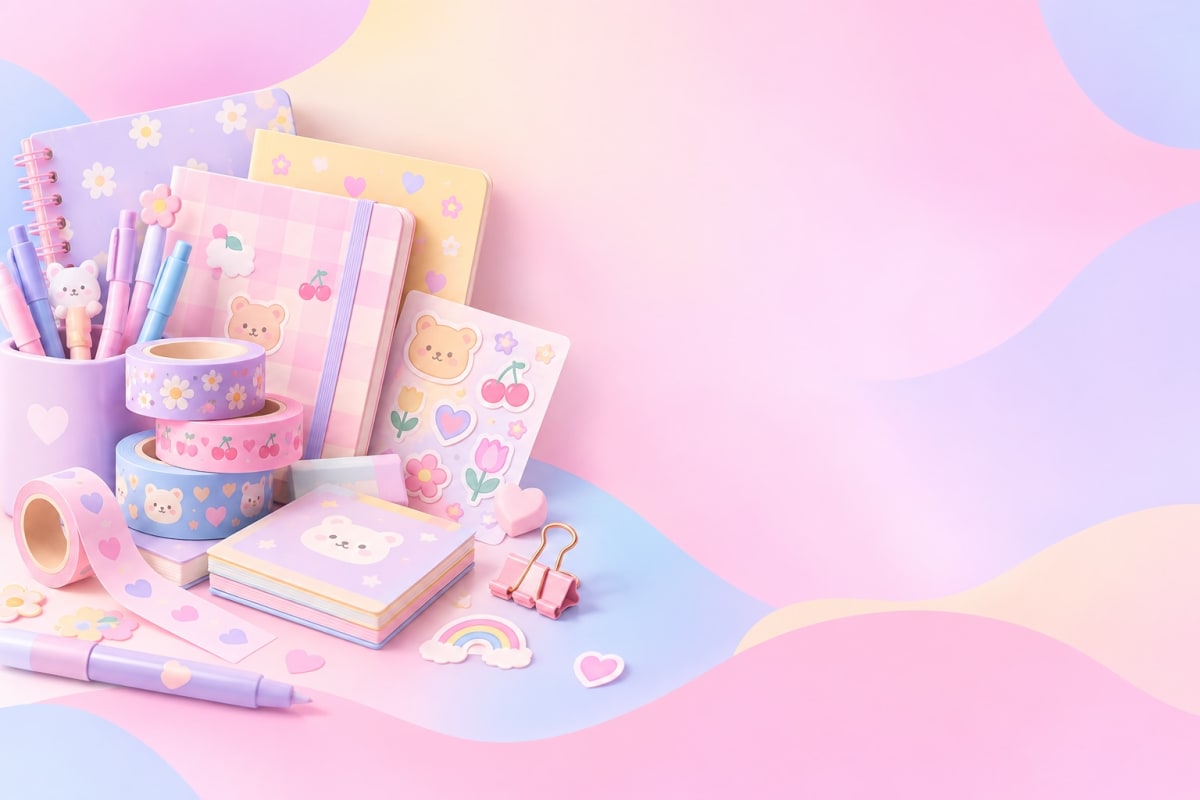 Papelería creativa en tonos pastel: cuadernos, washi tapes y stickers