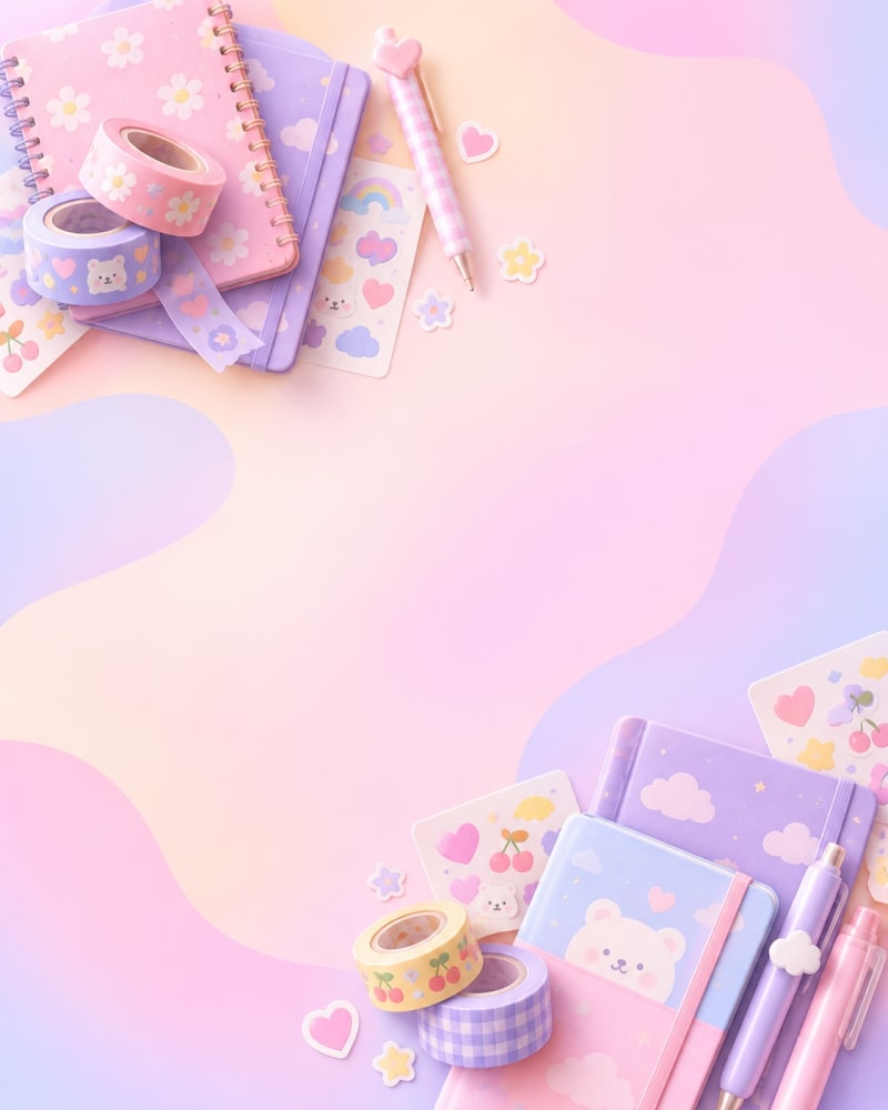 Papelería creativa en tonos pastel: cuadernos, washi tapes y stickers