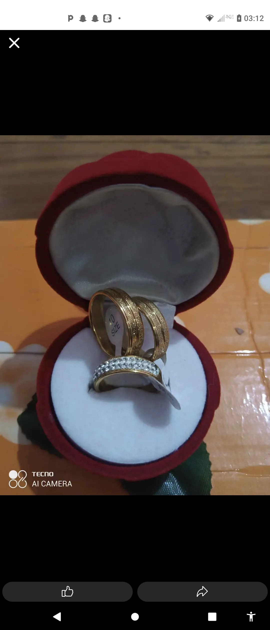 Bague dorée avec strass - ensemble 3 pièces