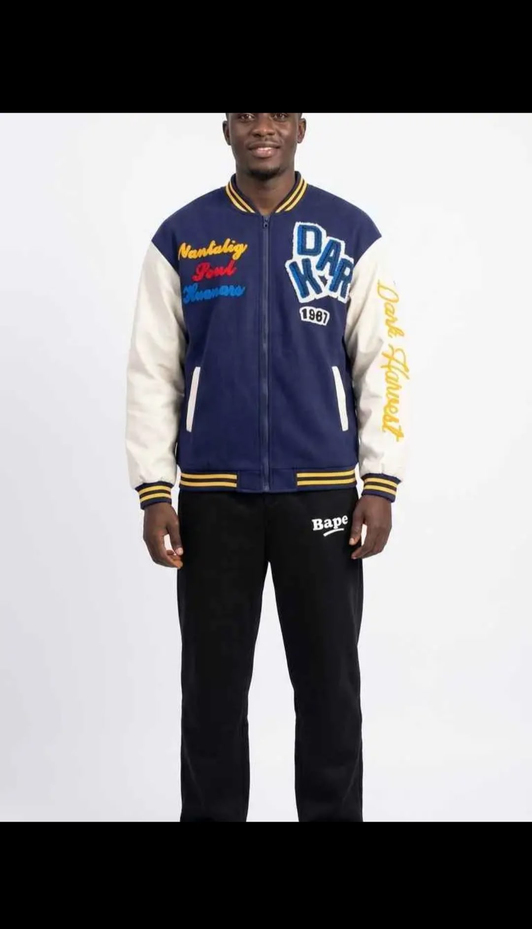 Veste College Varsity Homme Bleu Marine et Blanc - Style Vintage