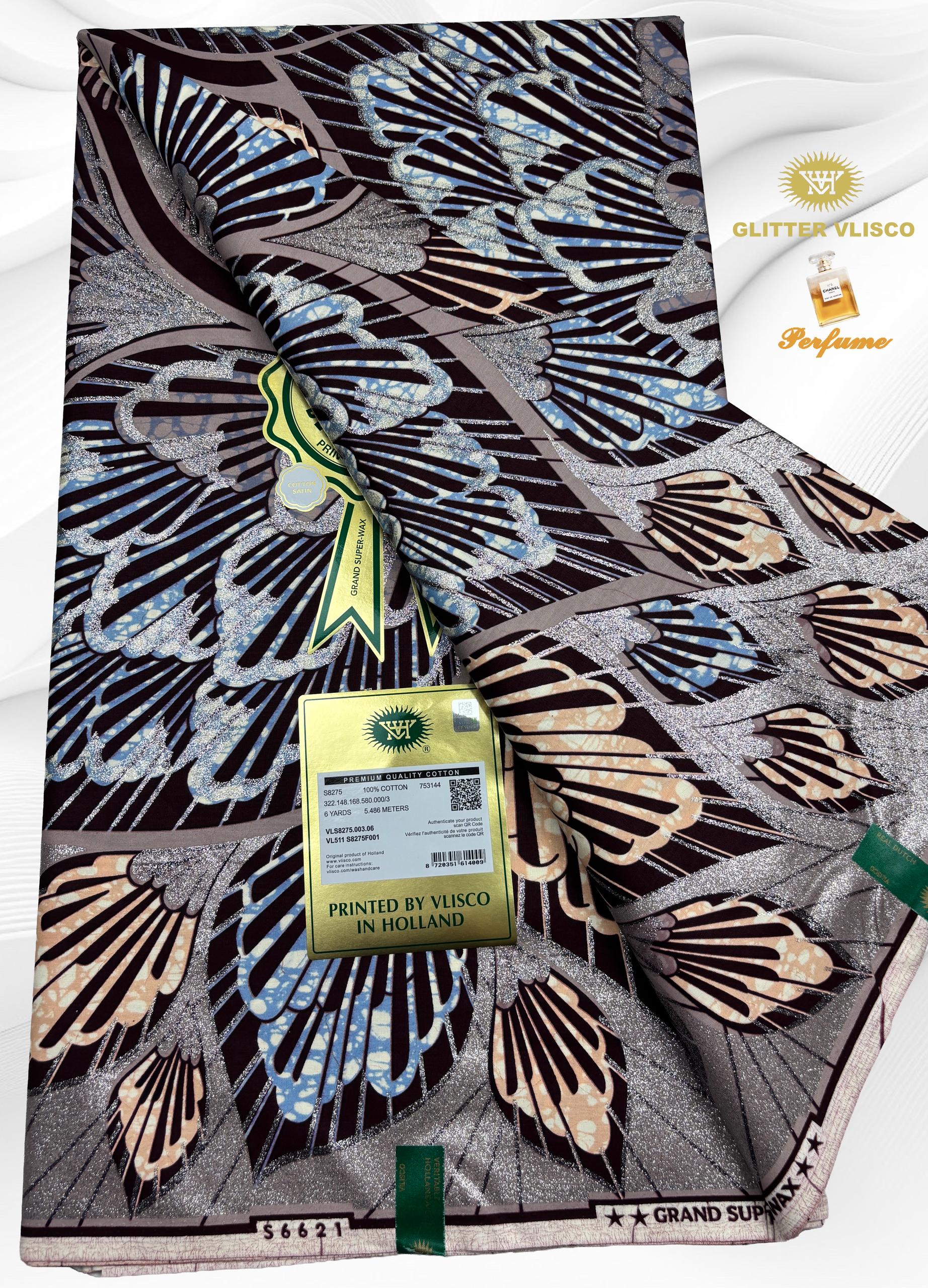 Wax Africain Motif Papillons Orange - Super Qualité Glitter Vlisco