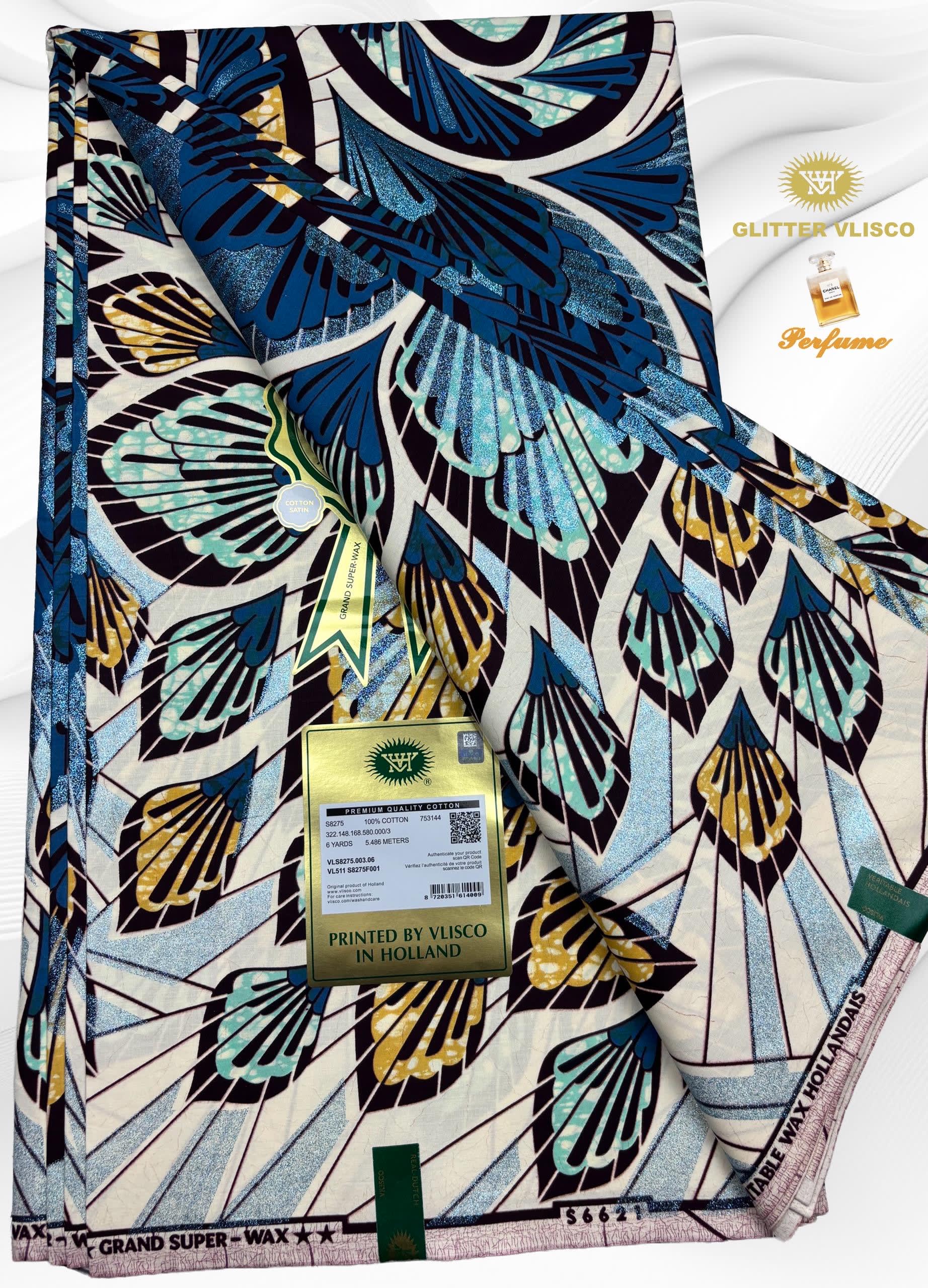 Wax Africain Motif Papillons Orange - Super Qualité Glitter Vlisco